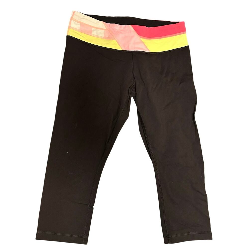 Lululemon Y2K Colorblock Waistband Black Cropped Leggings Size 10 Athleisure